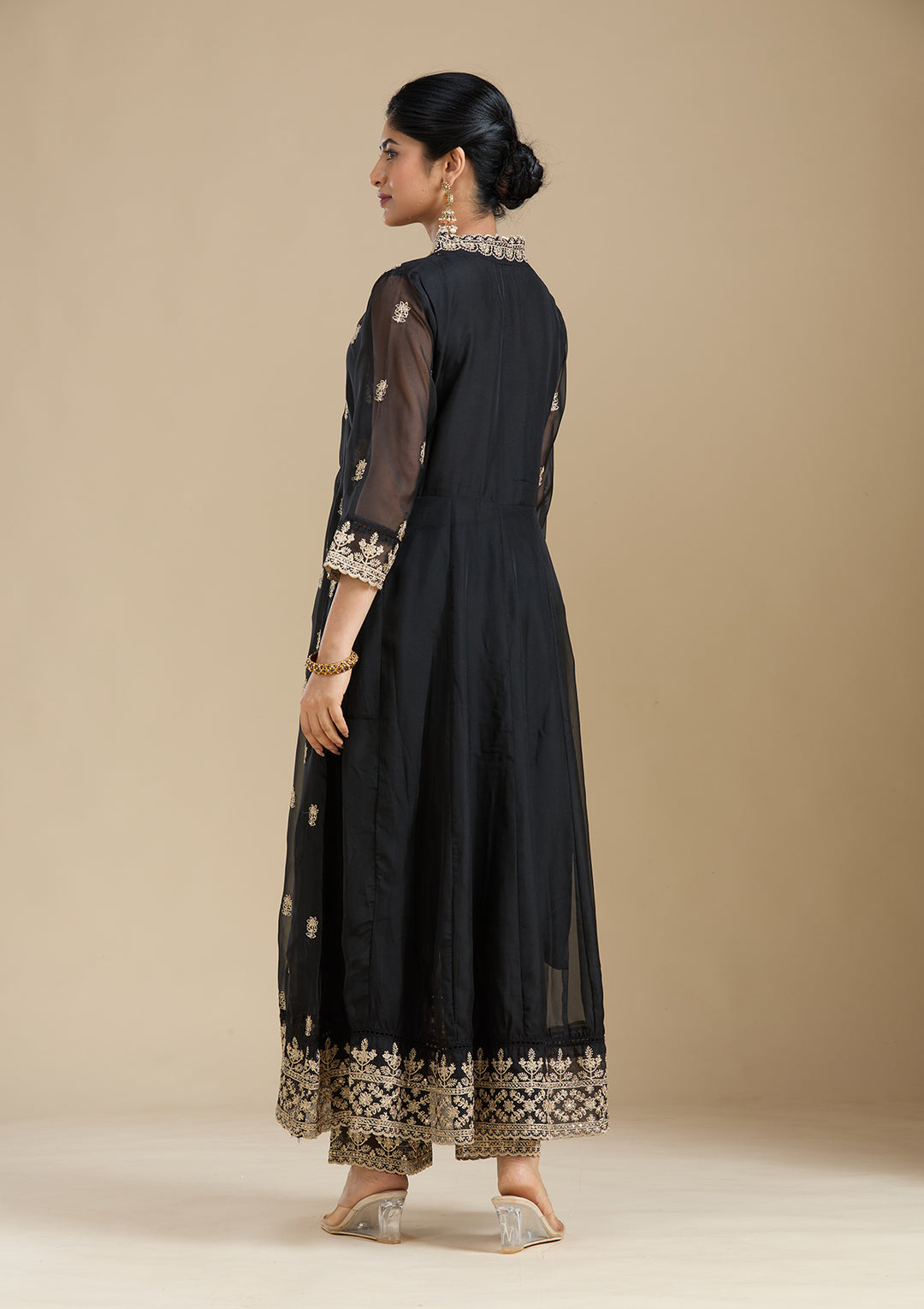 Black Zariwork (Gold) Organza Readymade Salwar Suit