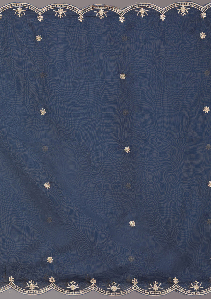 Navy Blue Zariwork (Gold) Organza Readymade Salwar Suit