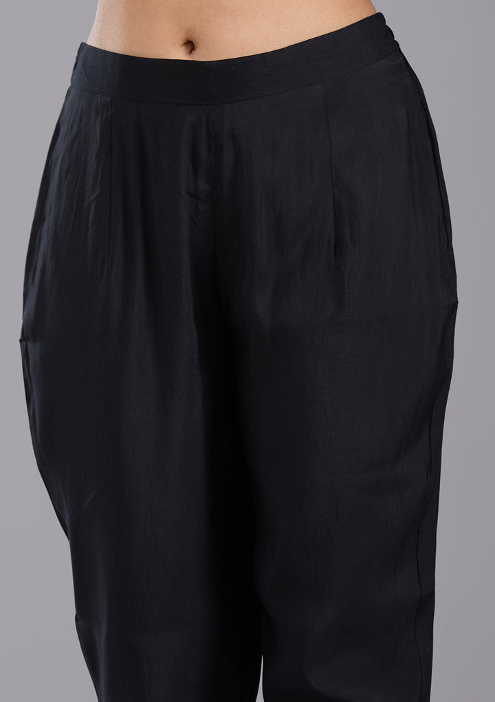 Black Threadwork Chanderi Readymade Salwar Suit