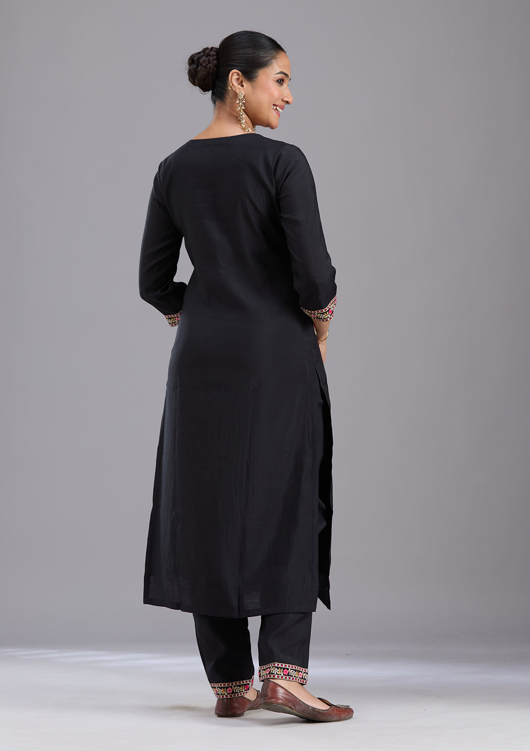 Black Threadwork Chanderi Readymade Salwar Suit