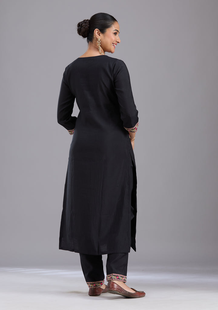 Black Threadwork Chanderi Readymade Salwar Suit