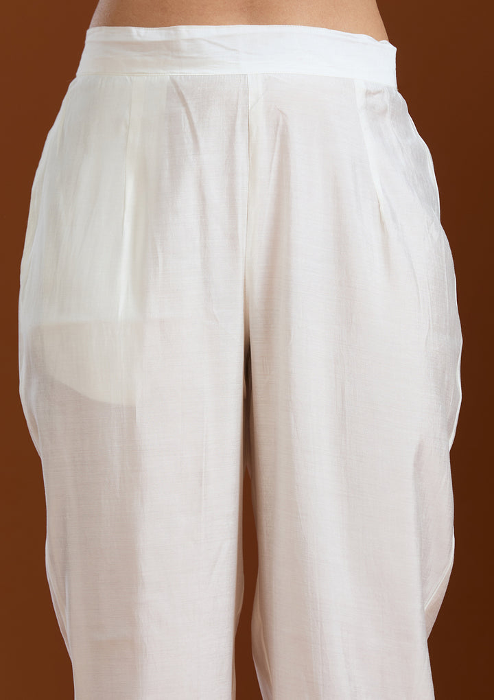 White Threadwork Chanderi Readymade Salwar Suit