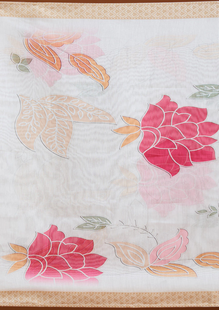 White Threadwork Chanderi Readymade Salwar Suit