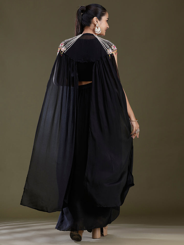 Black Threadwork Soft Raw Silk Readymade Salwar Suit