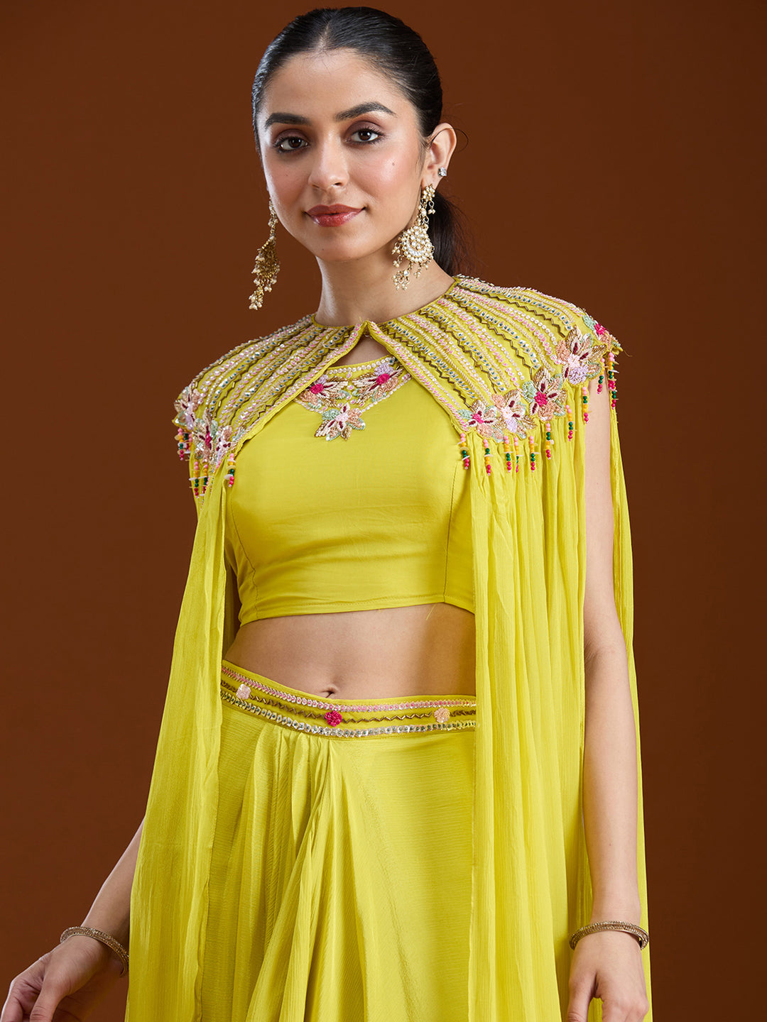 Lemon Yellow Cutdana Georgette Readymade Salwar Suit