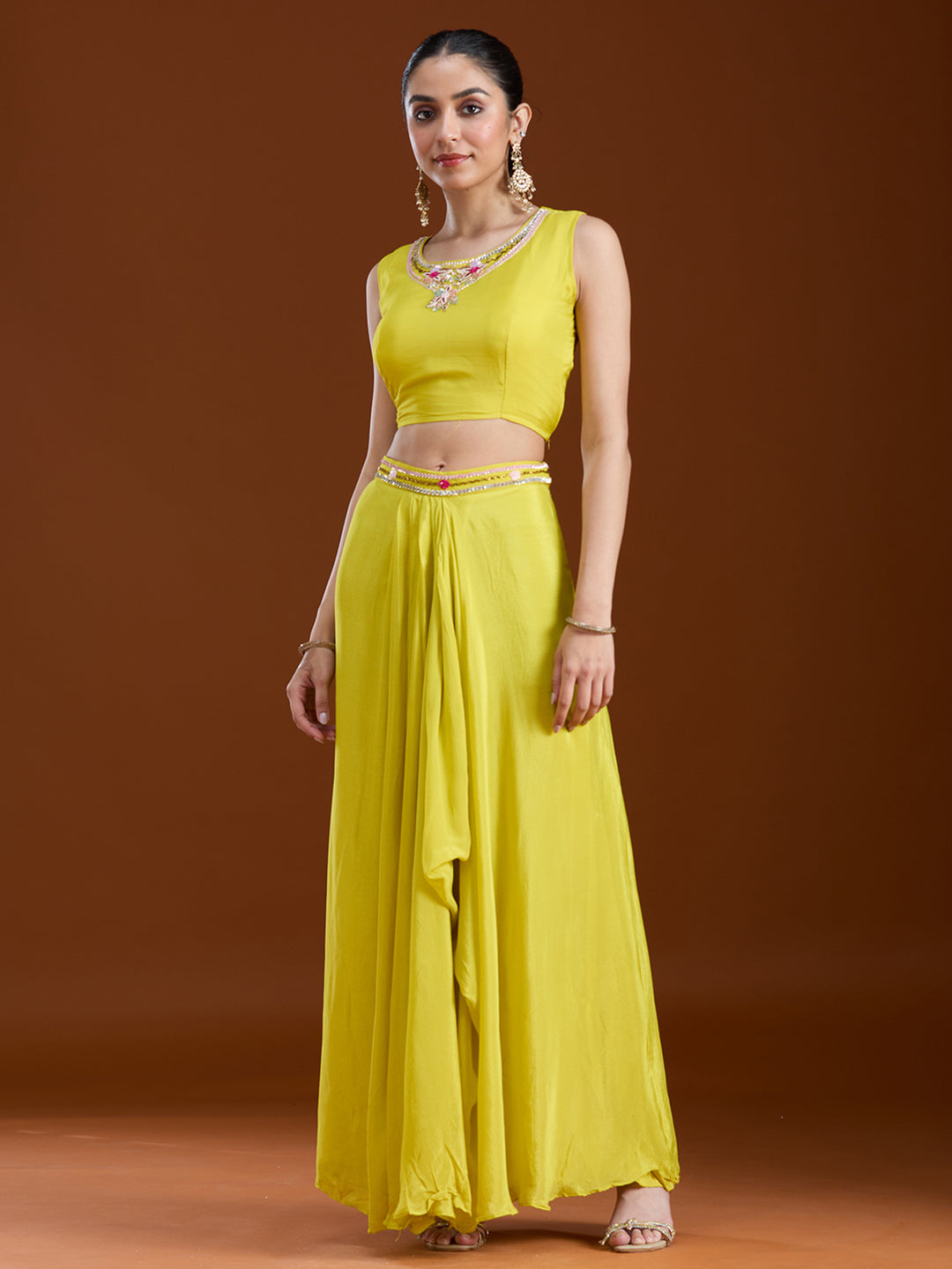 Lemon Yellow Cutdana Georgette Readymade Salwar Suit