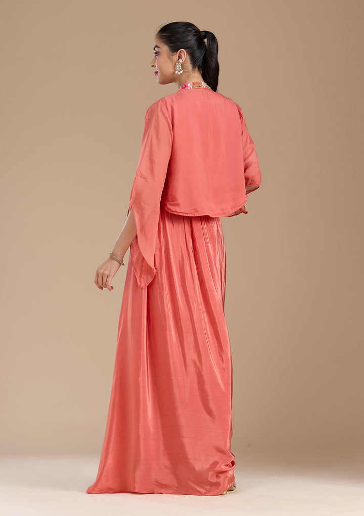 Rust Applique Satin Readymade Salwar Suit