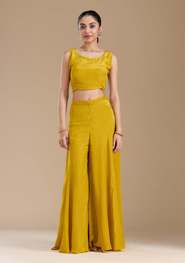 Mustard Yellow Threadwork Crepe Readymade Salwar Suit
