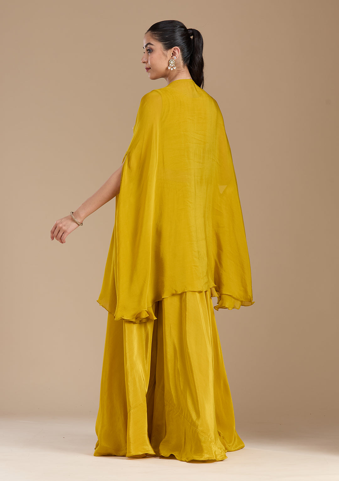 Mustard Yellow Threadwork Crepe Readymade Salwar Suit