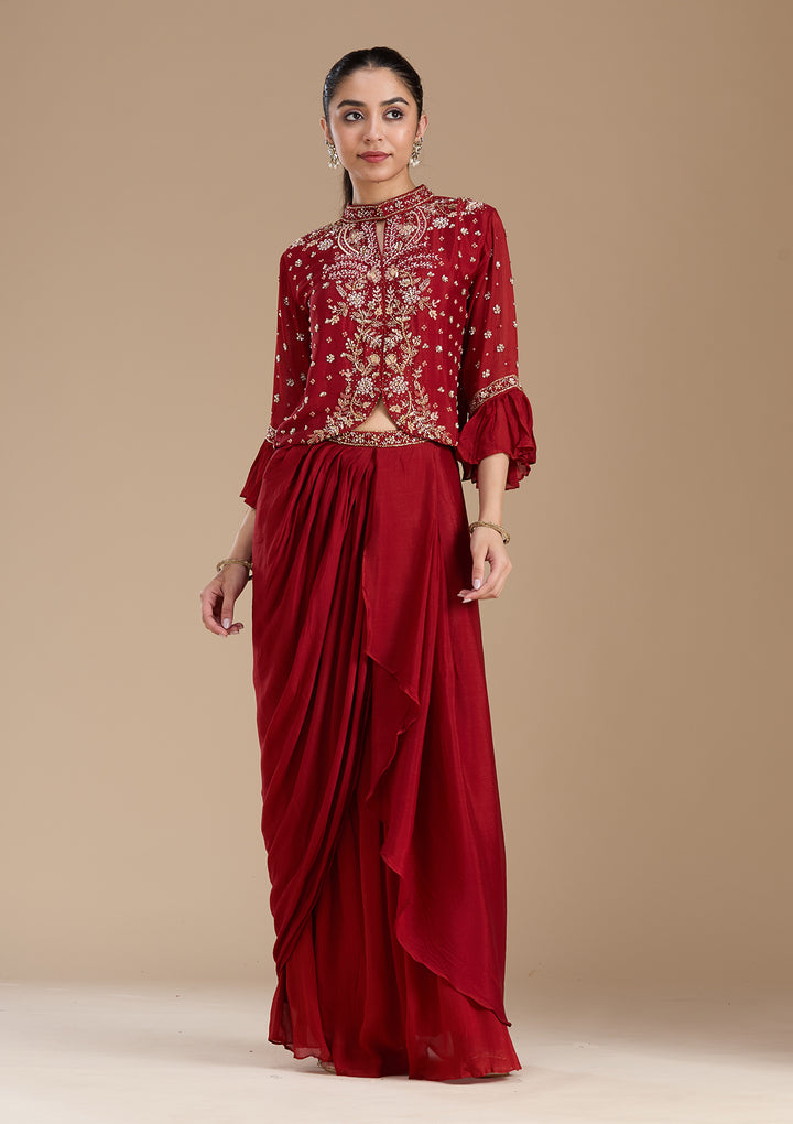 Rust Cutdana Georgette Readymade Salwar Suit