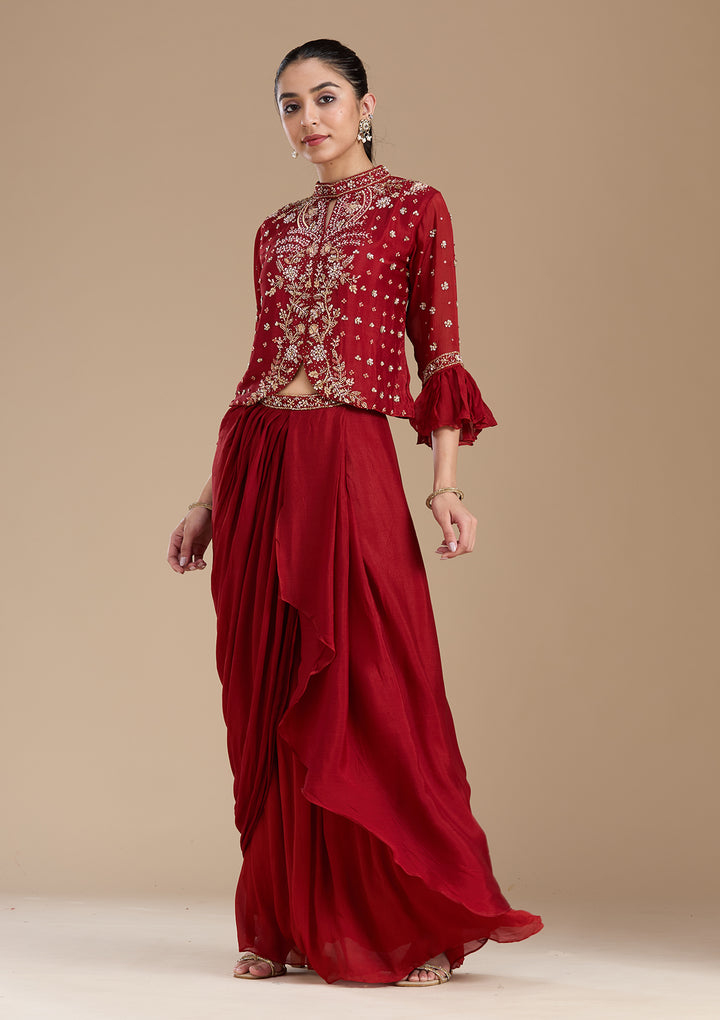 Rust Cutdana Georgette Readymade Salwar Suit