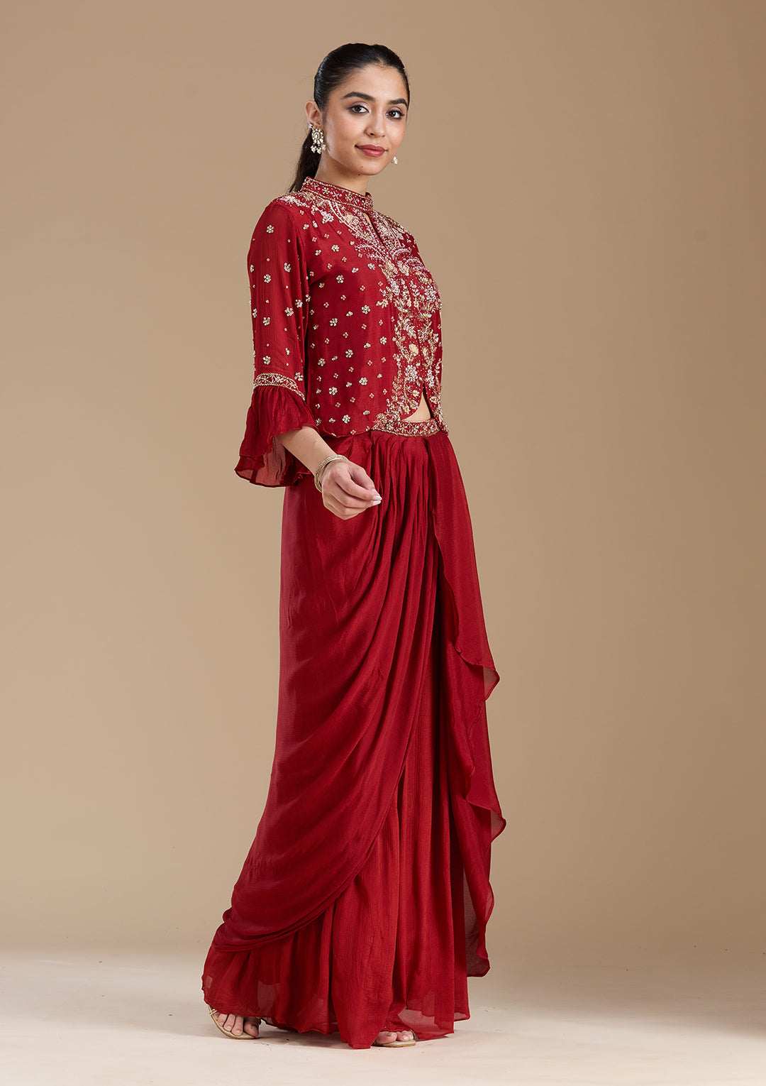 Rust Cutdana Georgette Readymade Salwar Suit