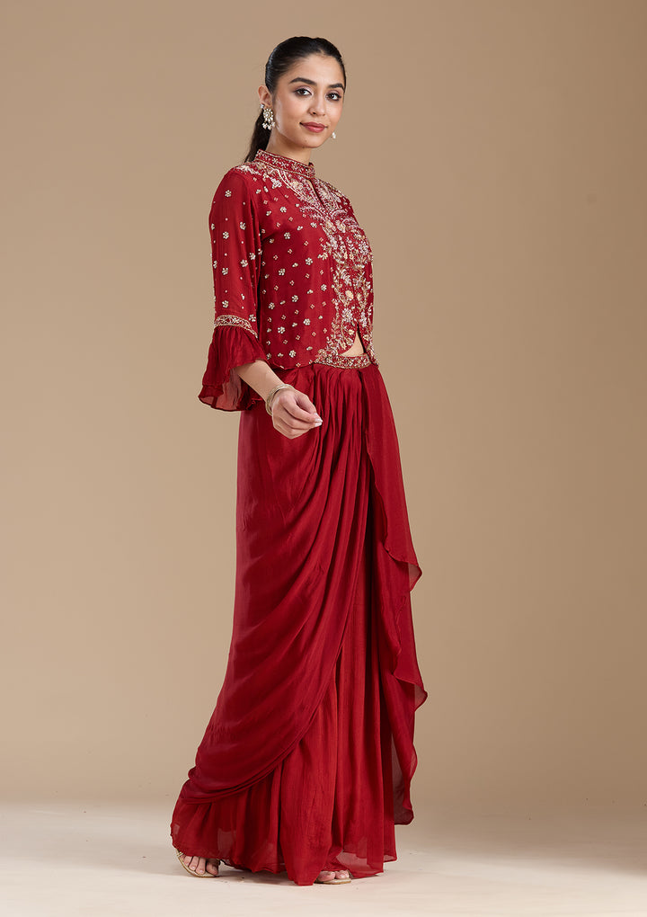 Rust Cutdana Georgette Readymade Salwar Suit