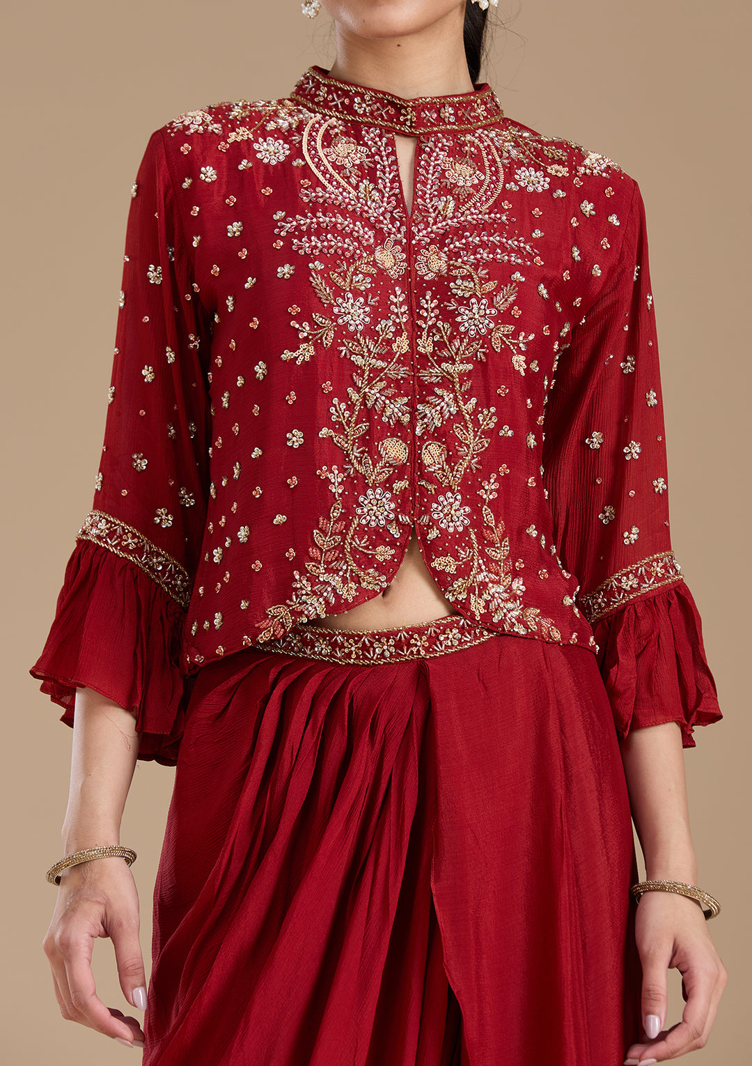 Rust Cutdana Georgette Readymade Salwar Suit