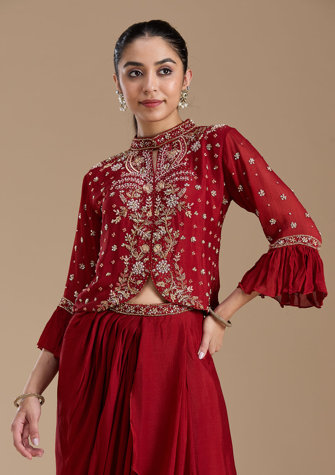 Rust Cutdana Georgette Readymade Salwar Suit