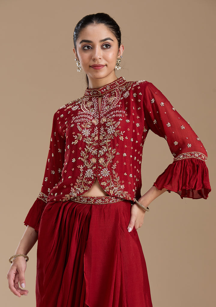 Rust Cutdana Georgette Readymade Salwar Suit