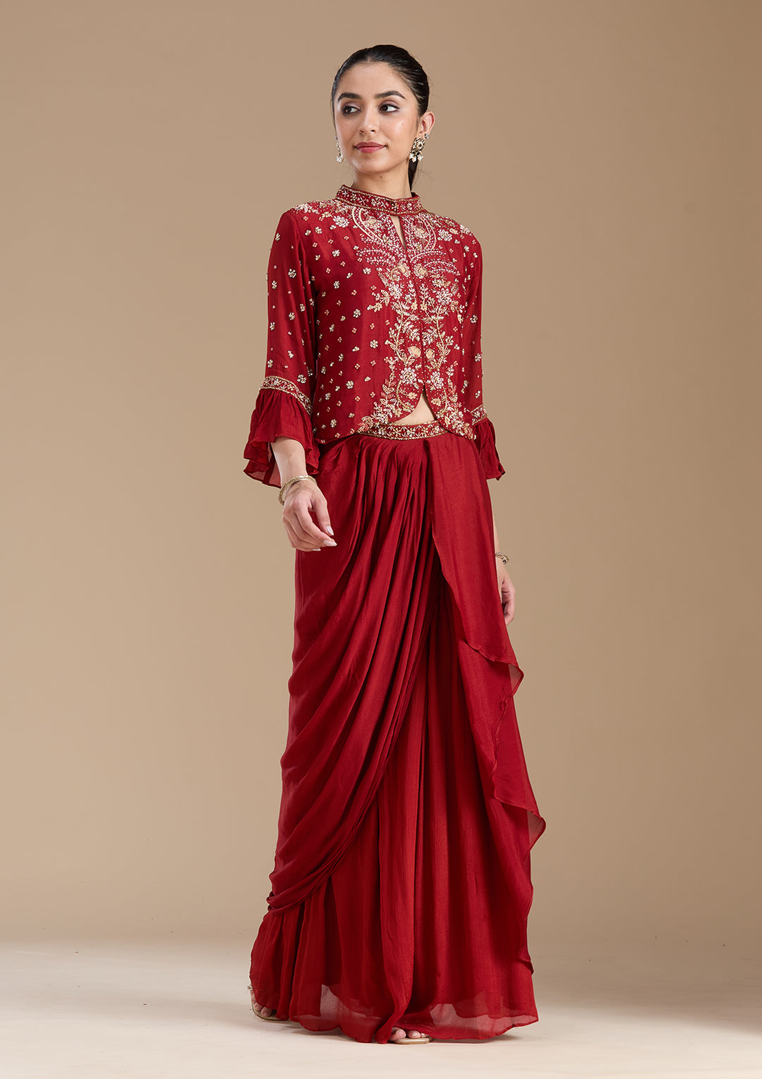 Rust Cutdana Georgette Readymade Salwar Suit