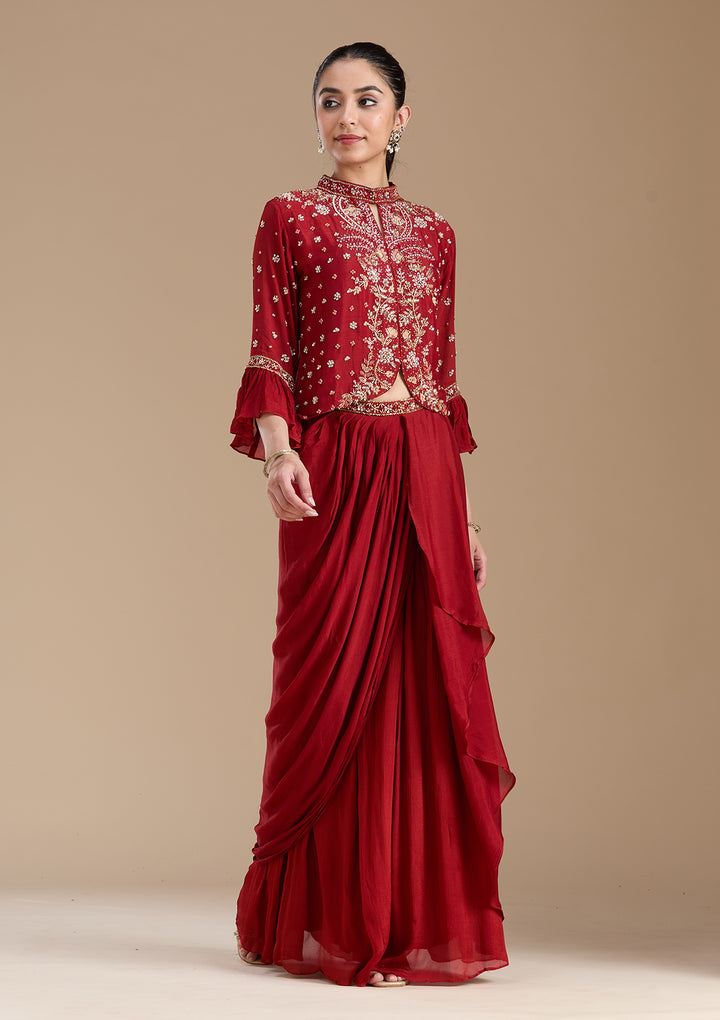 Rust Cutdana Georgette Readymade Salwar Suit