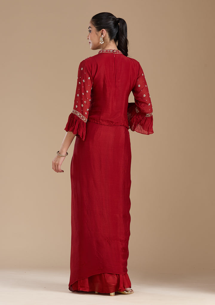 Rust Cutdana Georgette Readymade Salwar Suit