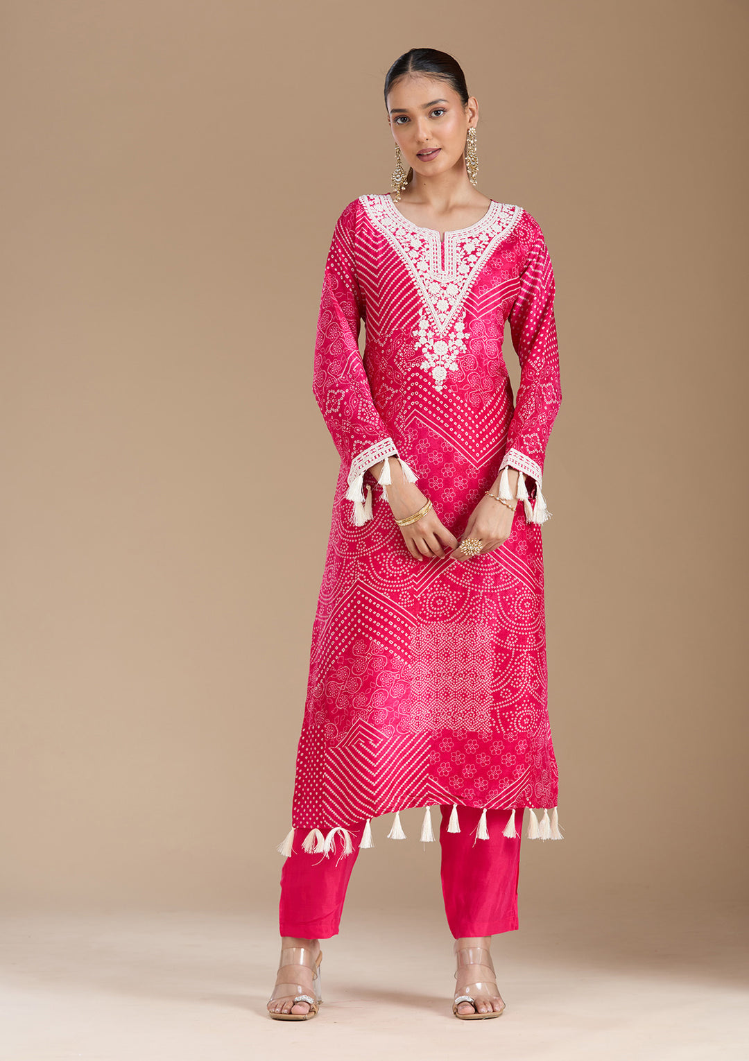 Rani Pink Threadwork Crepe Readymade Salwar Suit