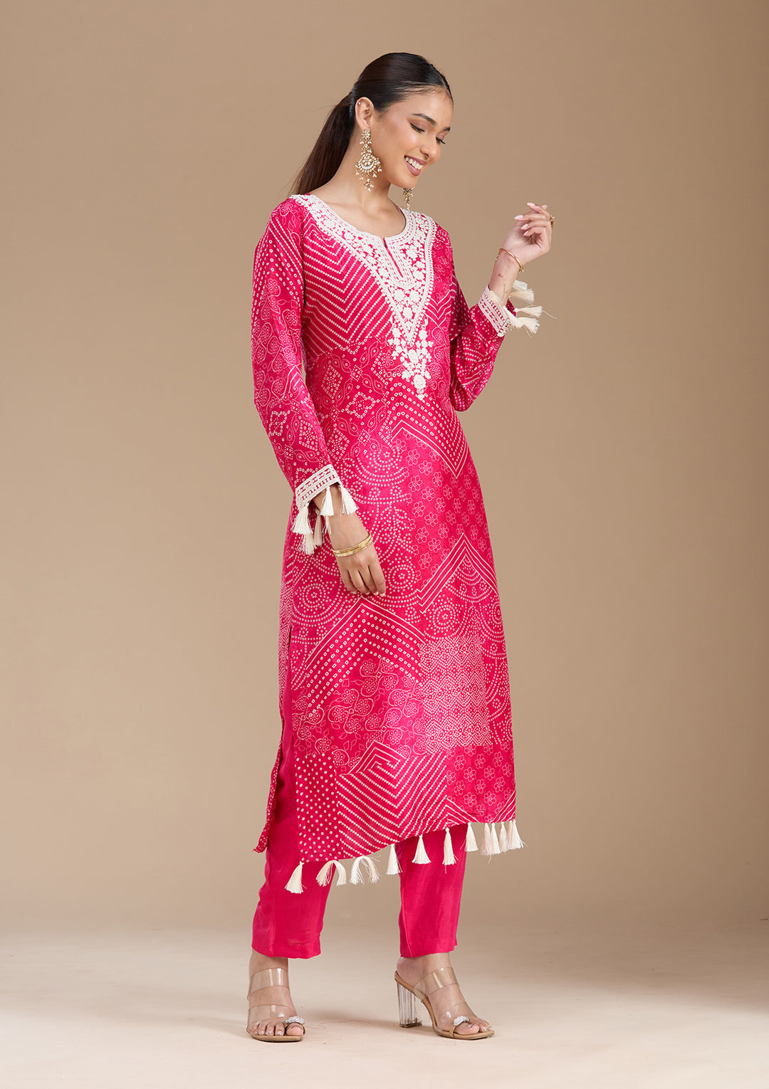 Rani Pink Threadwork Crepe Readymade Salwar Suit