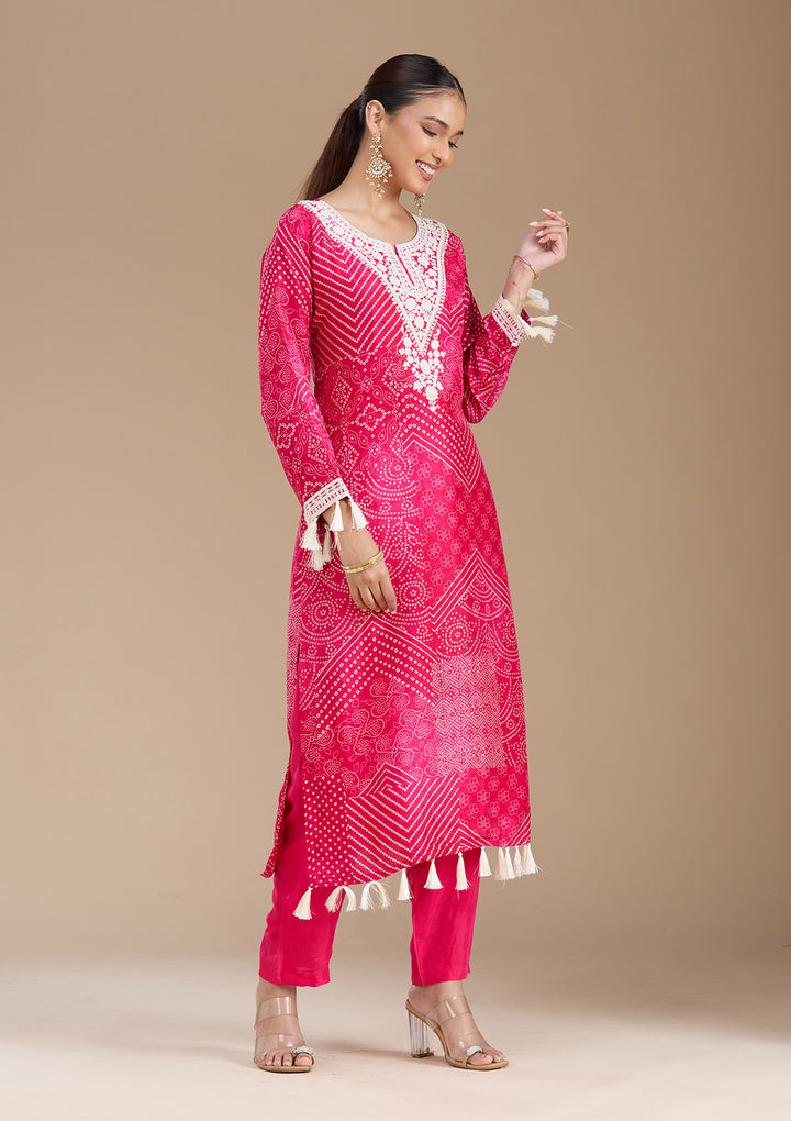 Rani Pink Threadwork Crepe Readymade Salwar Suit