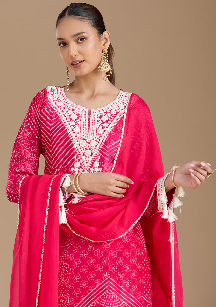 Rani Pink Threadwork Crepe Readymade Salwar Suit