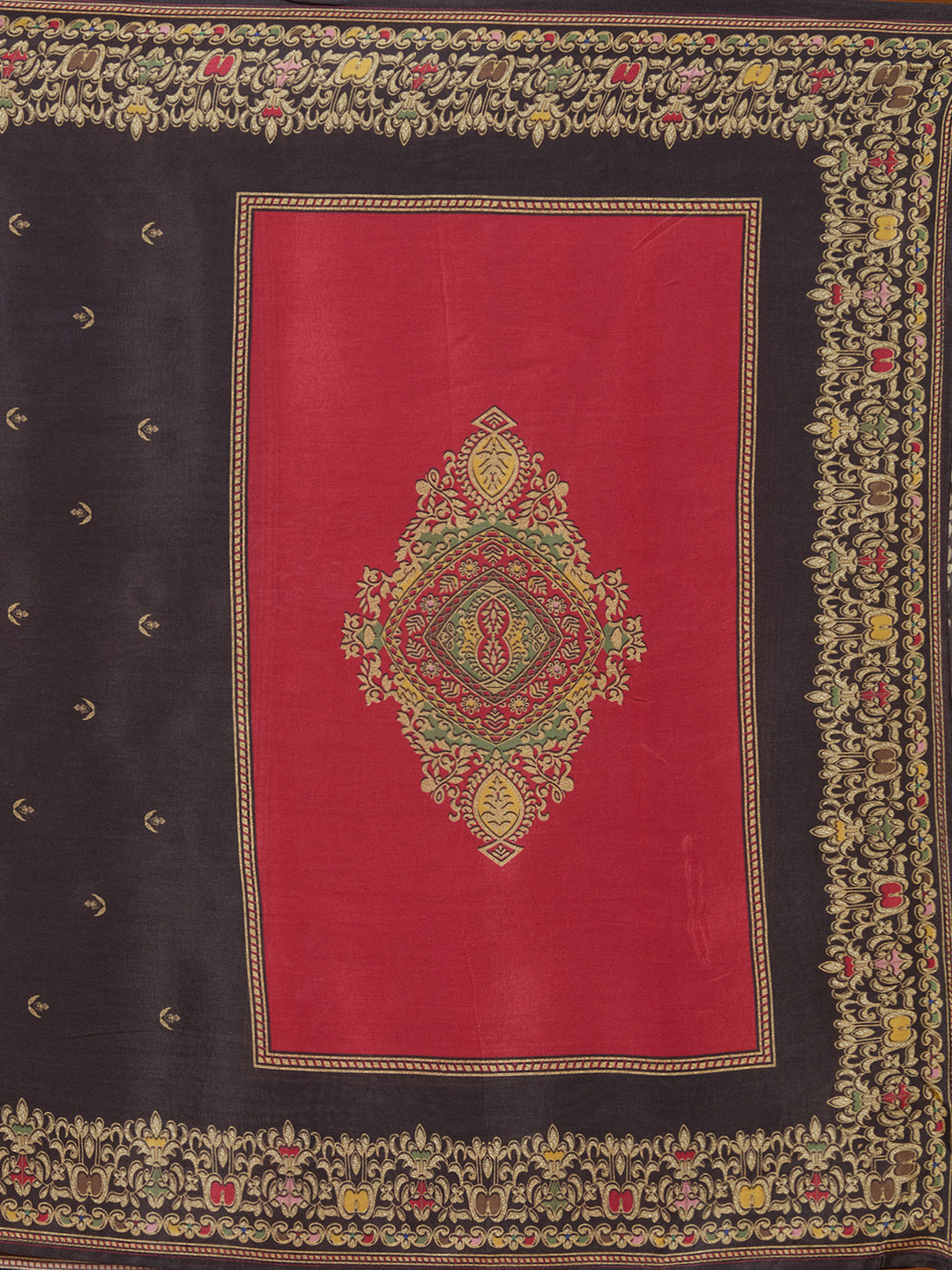 Black Threadwork Soft Raw Silk Readymade Salwar Suit