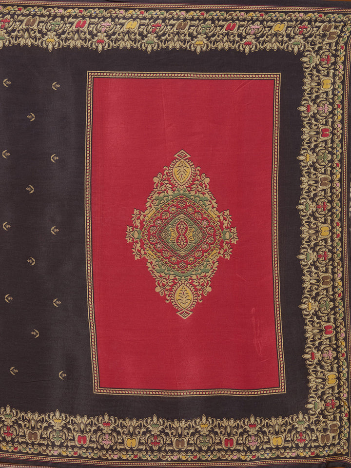 Black Threadwork Soft Raw Silk Readymade Salwar Suit