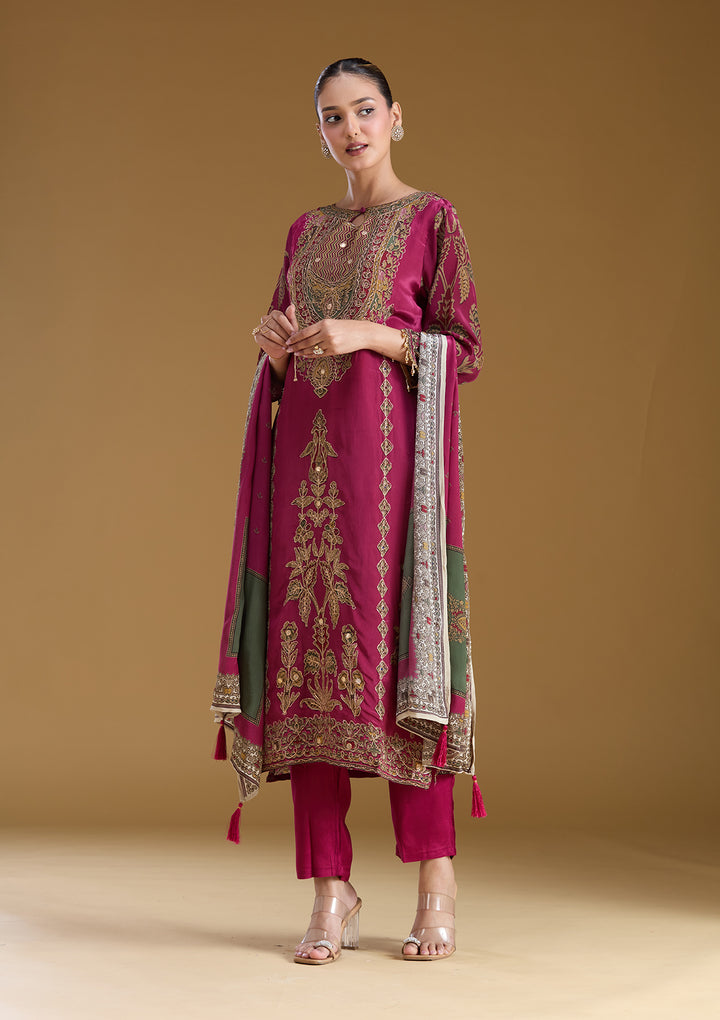 Wine Cording Satin Readymade Salwar Suit
