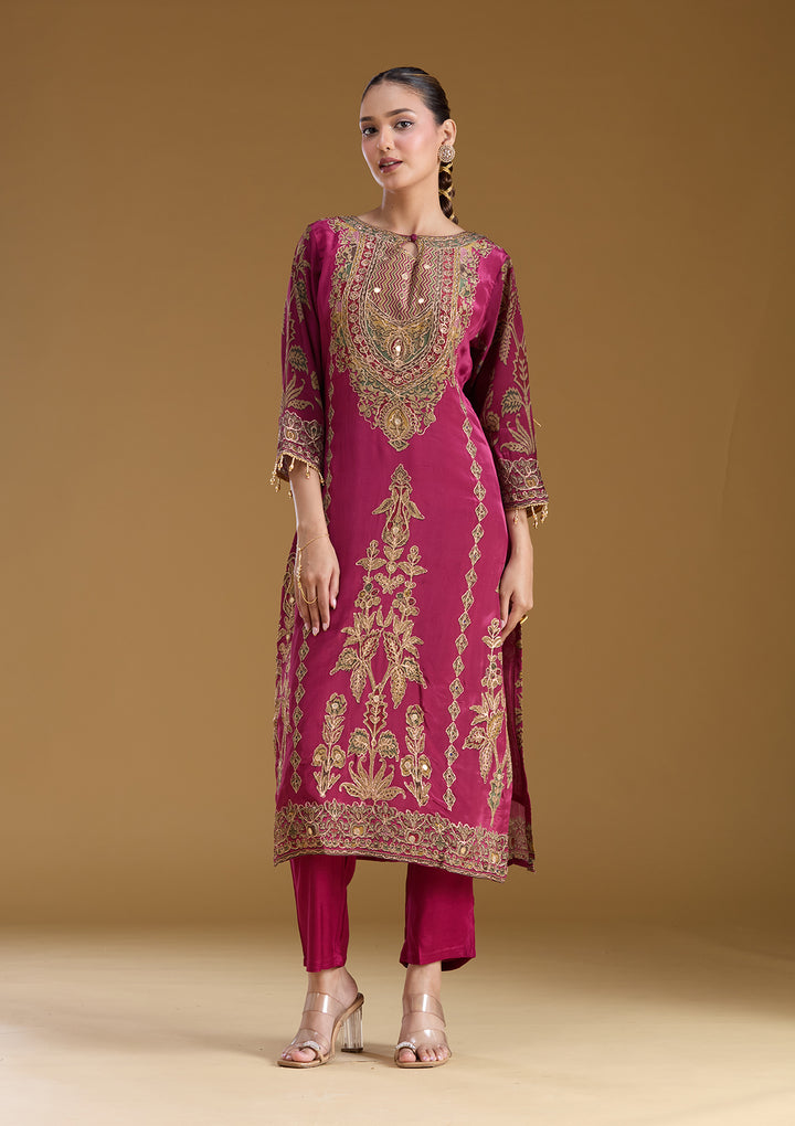 Wine Cording Satin Readymade Salwar Suit