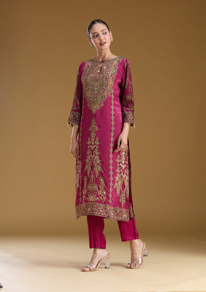 Wine Cording Satin Readymade Salwar Suit