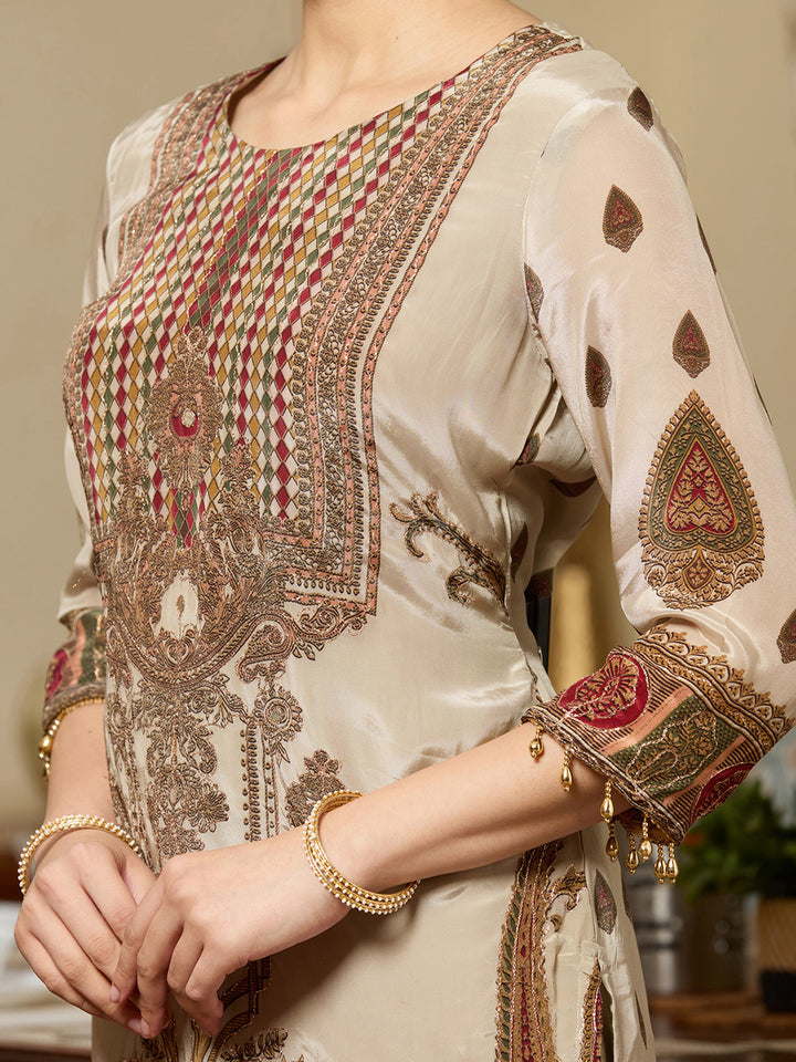 Pista Green Printed Crepe Readymade Salwar Suit