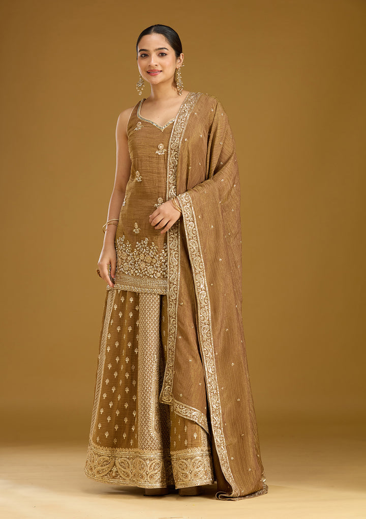 Mehendi Cutdana Tissue Readymade Salwar Suit