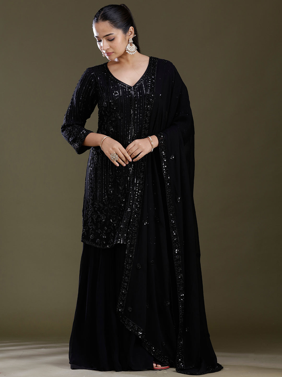 Black Zariwork Georgette Readymade Salwar Suit