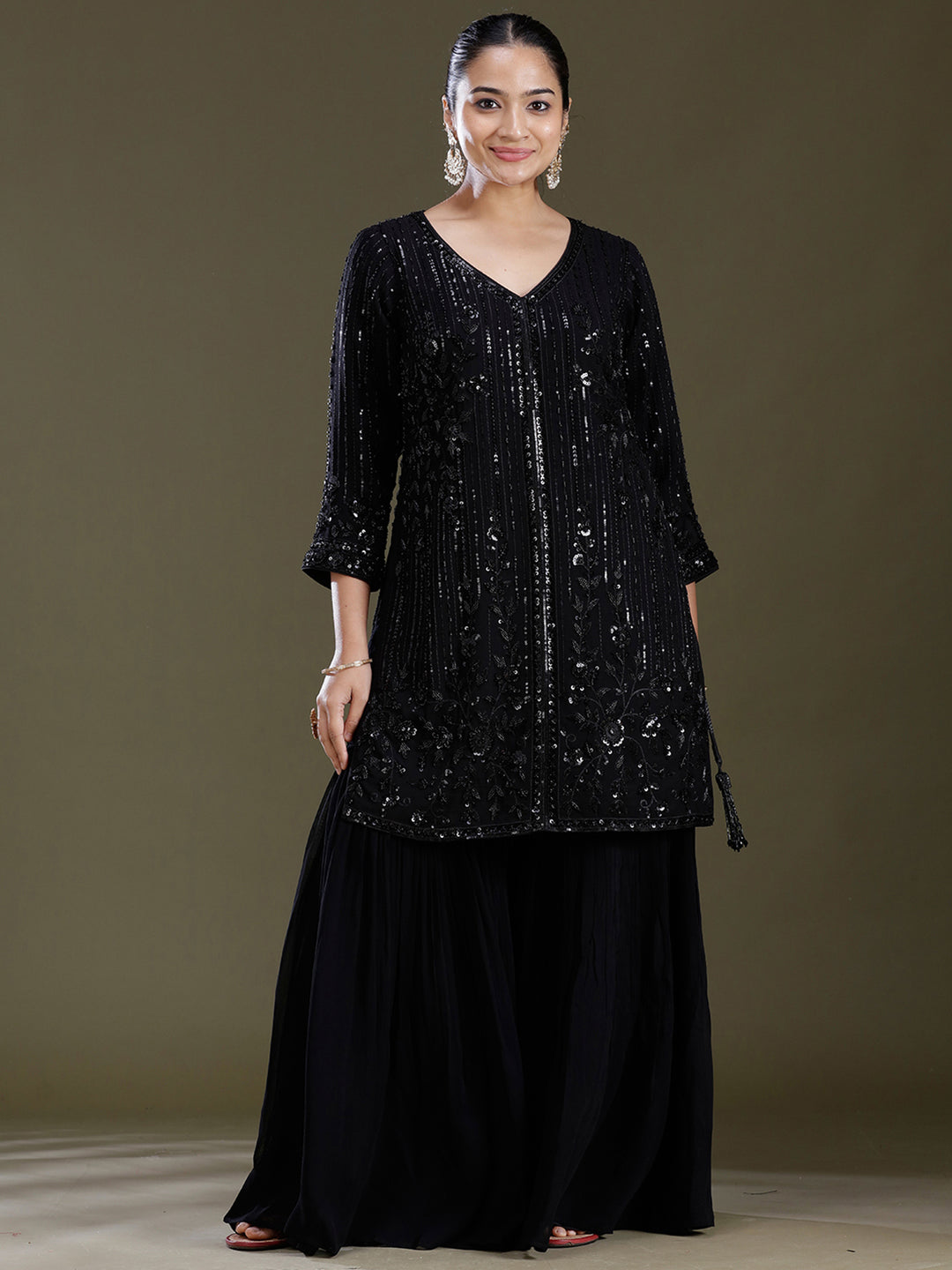 Black Zariwork Georgette Readymade Salwar Suit