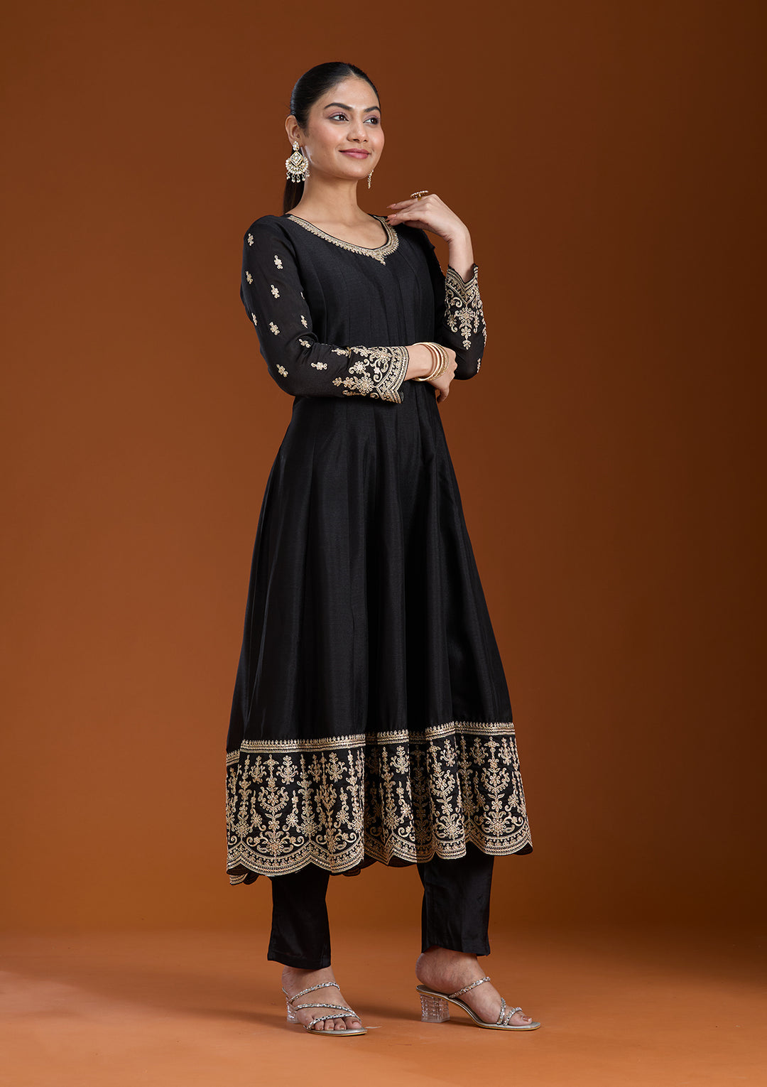 Black Zariwork (Gold) Soft Raw Silk Readymade Salwar Suit