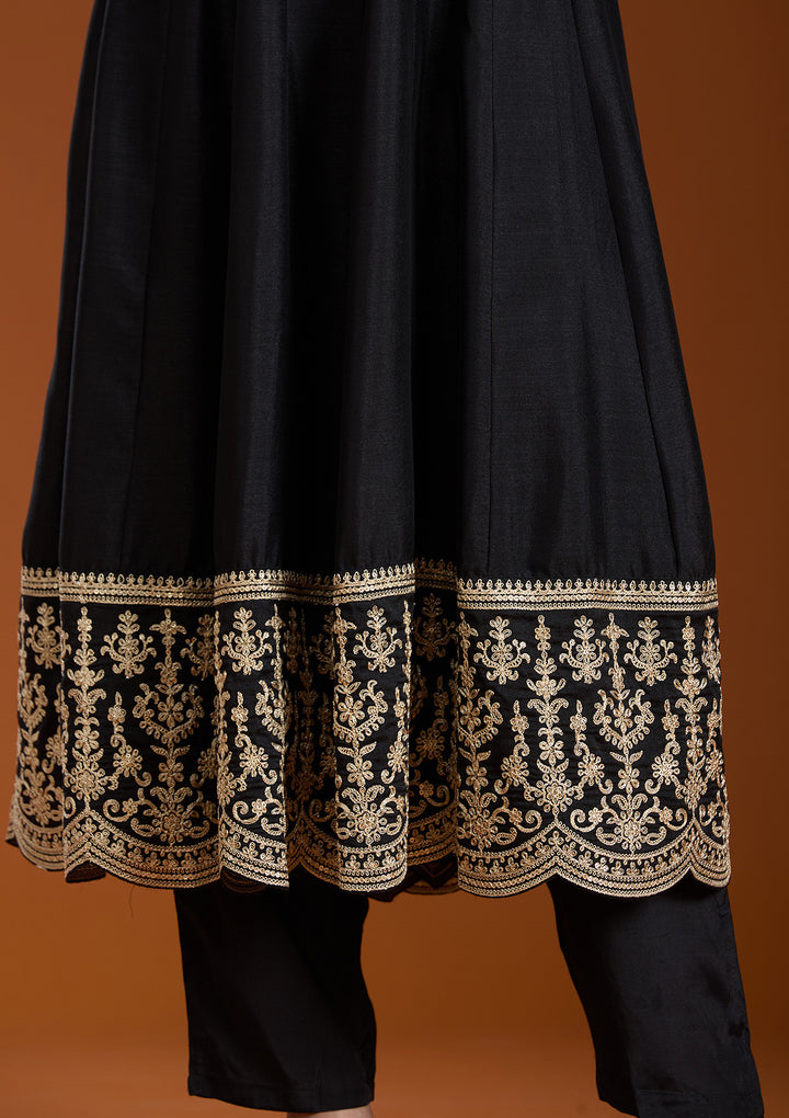 Black Zariwork (Gold) Soft Raw Silk Readymade Salwar Suit