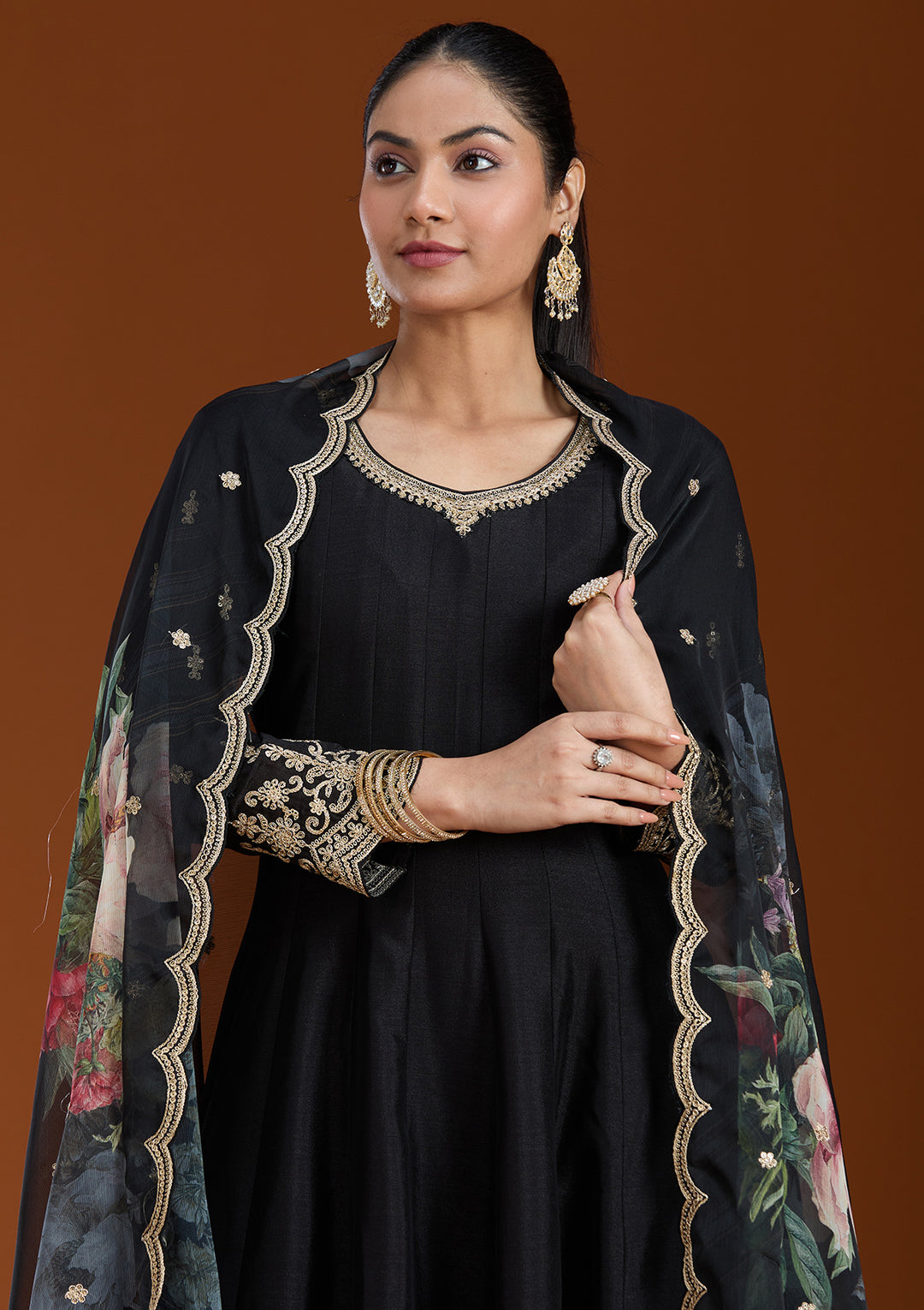 Black Zariwork (Gold) Soft Raw Silk Readymade Salwar Suit