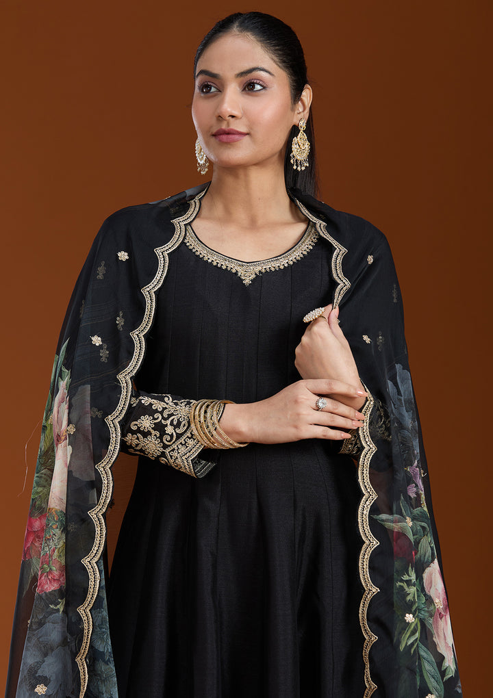 Black Zariwork (Gold) Soft Raw Silk Readymade Salwar Suit