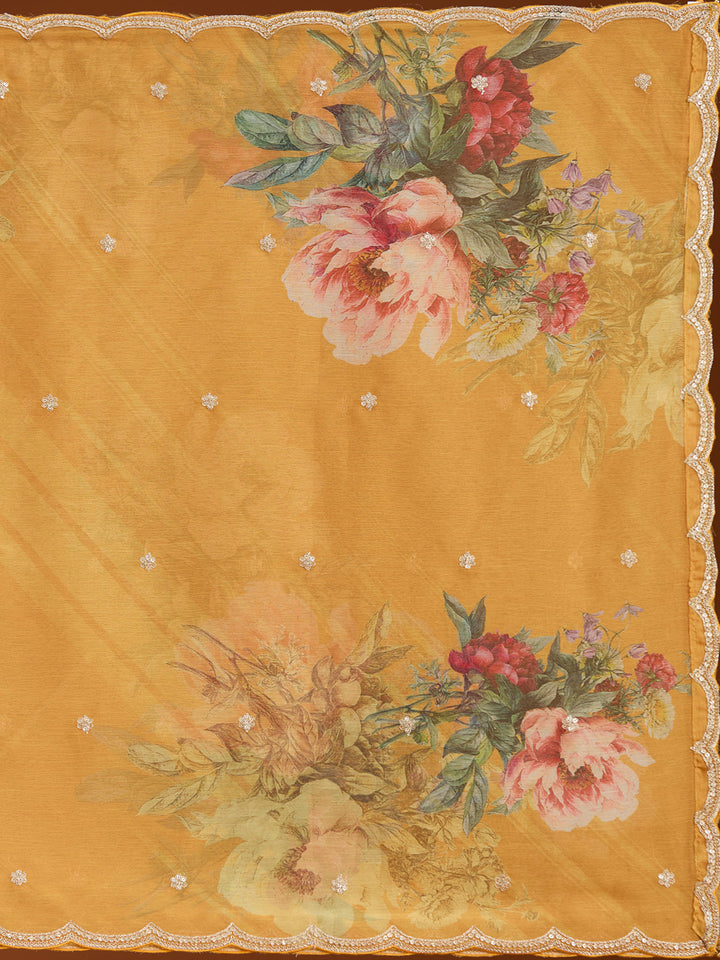 Mustard Yellow Zariwork (Gold) Soft Raw Silk Readymade Salwar Suit