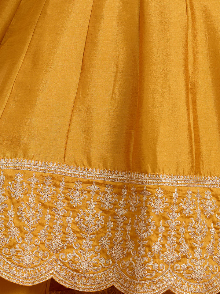 Mustard Yellow Zariwork (Gold) Soft Raw Silk Readymade Salwar Suit