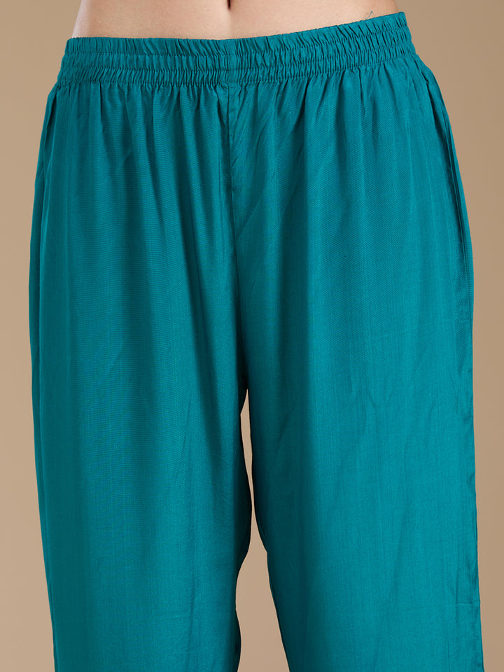 Turquoise Blue Zariwork Soft Raw Silk Readymade Salwar Suit