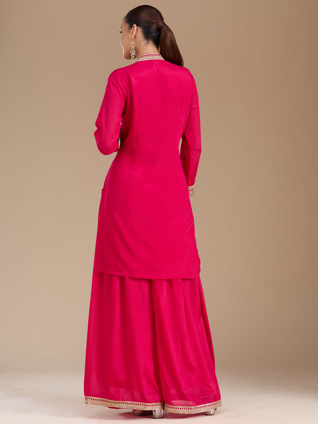 Rani Pink Threadwork Soft Raw Silk Readymade Salwar Suit