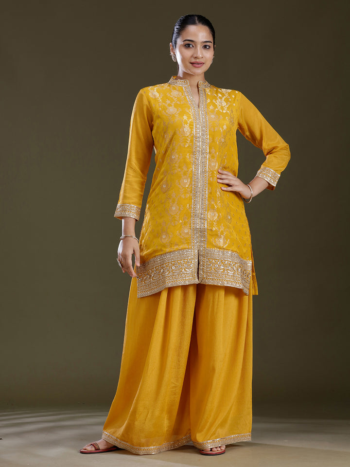 Yellow Zariwork (Gold) Chinon Readymade Salwar Suit