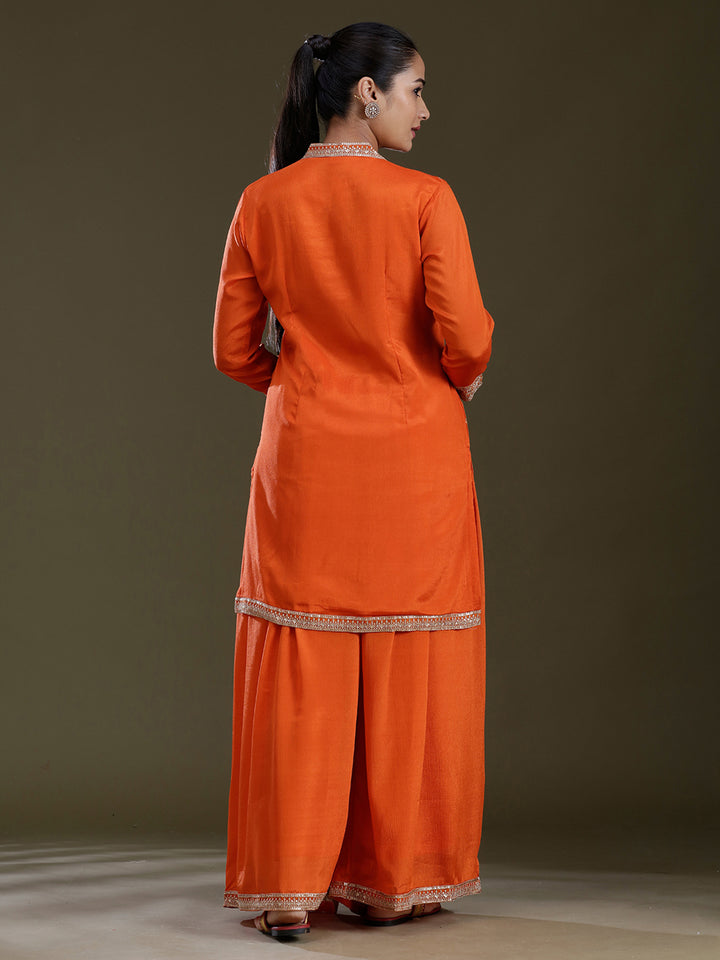 Orange Zariwork (Gold) Chinon Readymade Salwar Suit