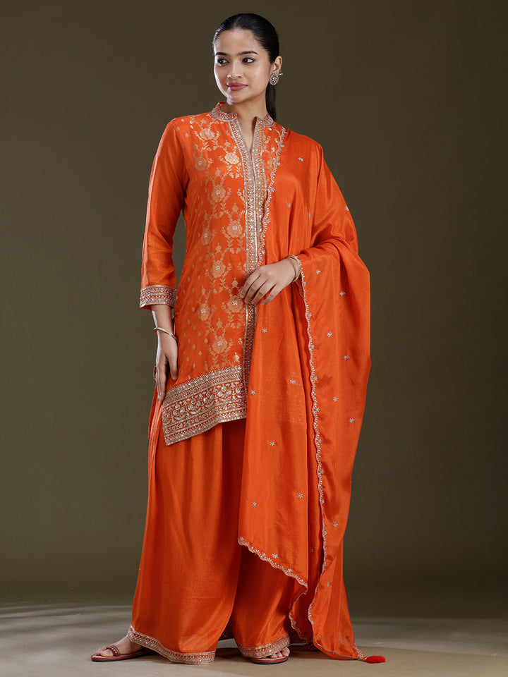 Orange Zariwork (Gold) Chinon Readymade Salwar Suit