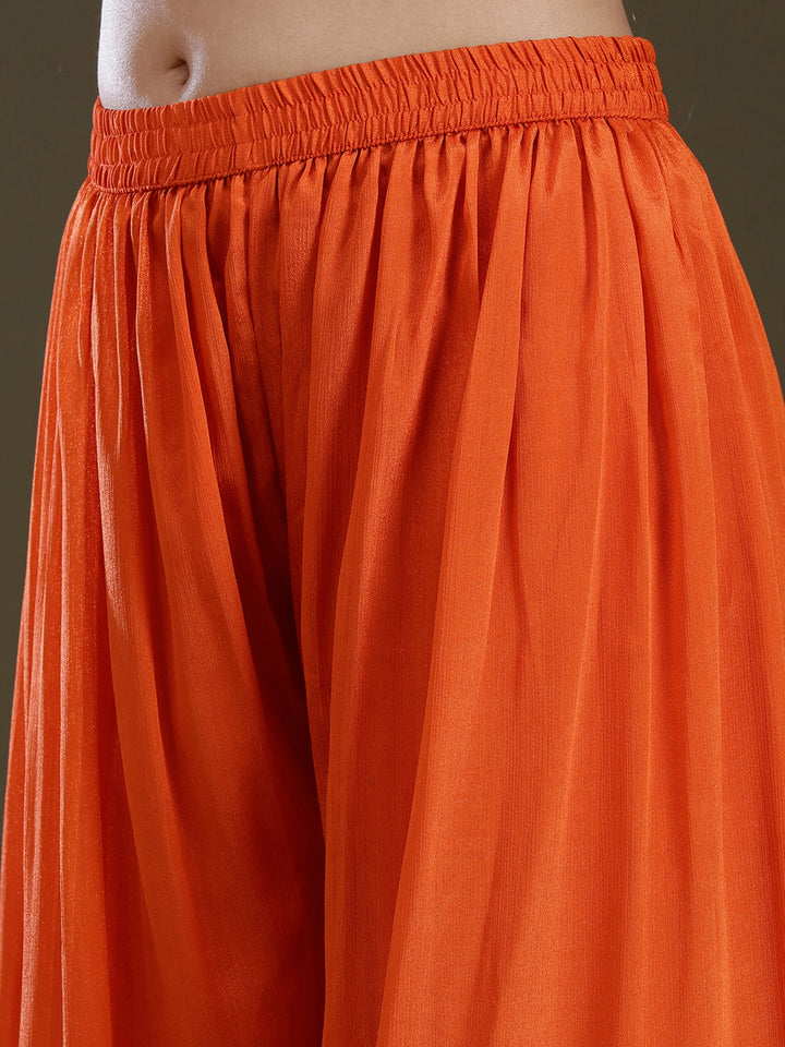 Orange Zariwork (Gold) Chinon Readymade Salwar Suit