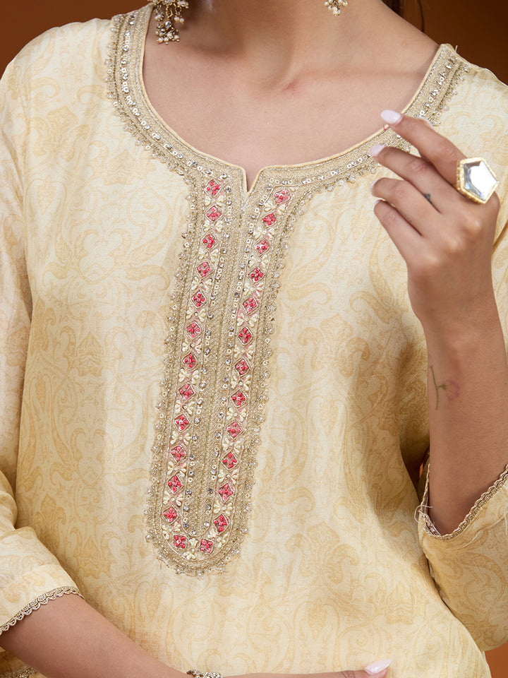 Cream Zariwork (Gold) Brocade Readymade Salwar Suit