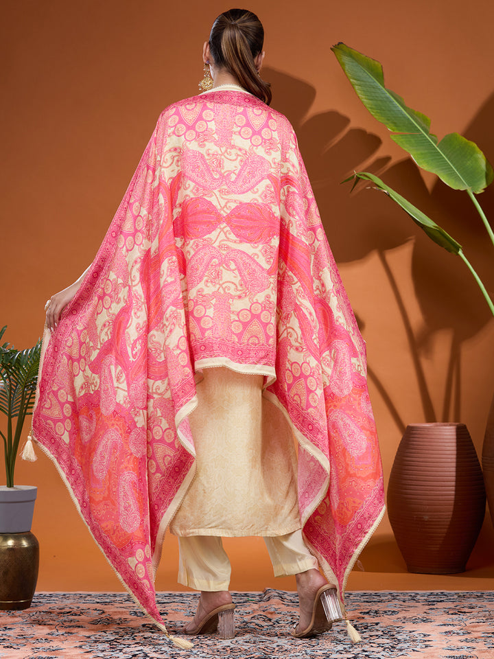 Cream Zariwork (Gold) Brocade Readymade Salwar Suit